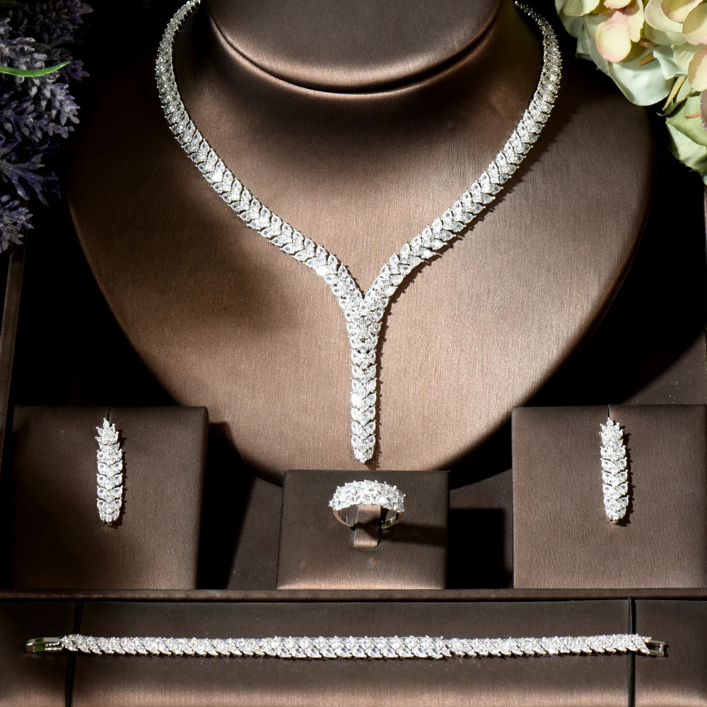 

Fashion Brillante Dazzling African Dubai CZ White Gold Color Women Big Wedding Jewelry Set for Brides Party Accessories N-1905
