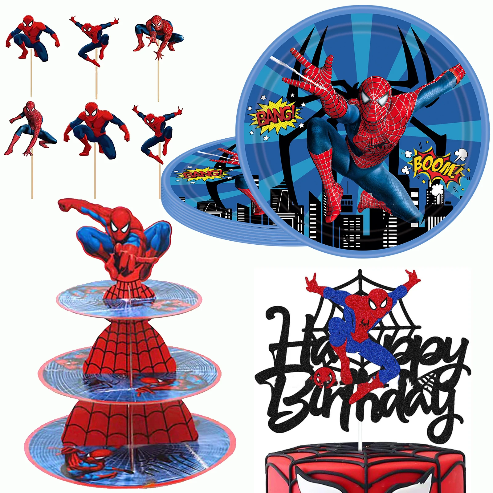 

Spiderman Birthday Party Decorations Superhero Disposable Tableware Cup Plate Tablecloth Cake Topper Kids Baby Shower Supplies