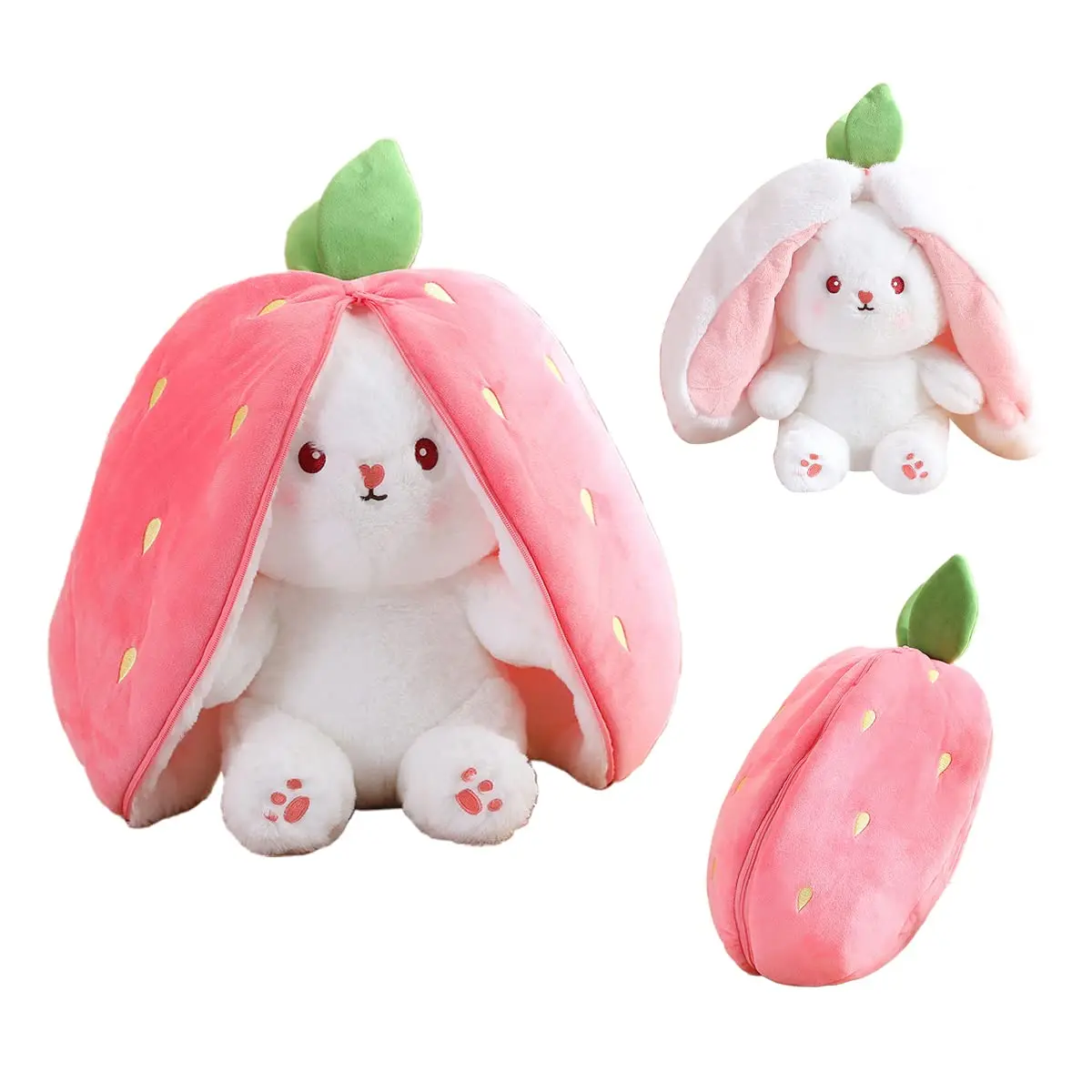 18/25/35cm Flip Strawberry Rabbit Plush Toy Cute Stuffed Animals Bunny Turn to Carrot Dolls Kawaii Soft Kids Baby Toys for Girls