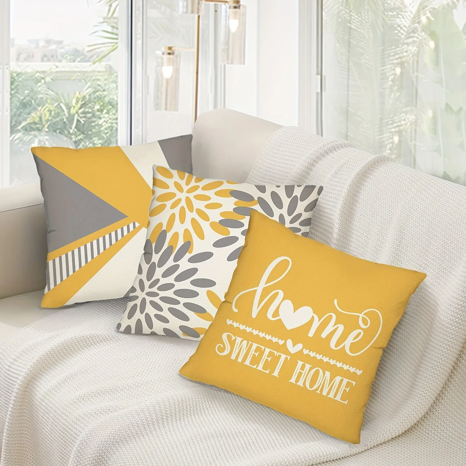 SWEET HOME decoration fashion yellow gray geometric pattern printing pillowcase living room sofa cushion cover room decoration 4