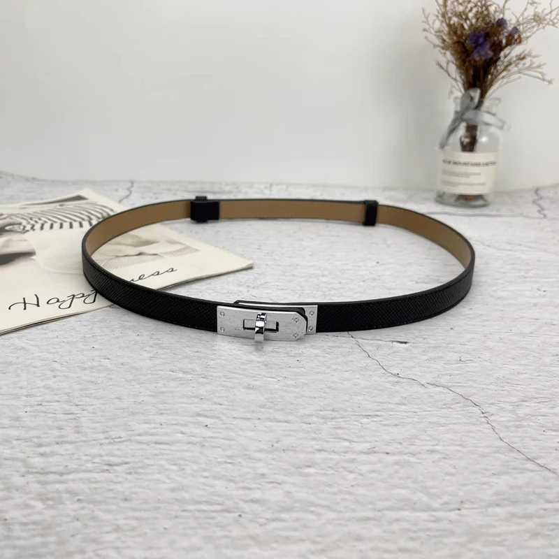 Fashion belt metal belt leather belt clothing accessory waist buckle Fashion Adjustable Thin Belt Luxury Black PU Leather Female Designer Girdle Korean Corset Metal Buckle Belts For Women White