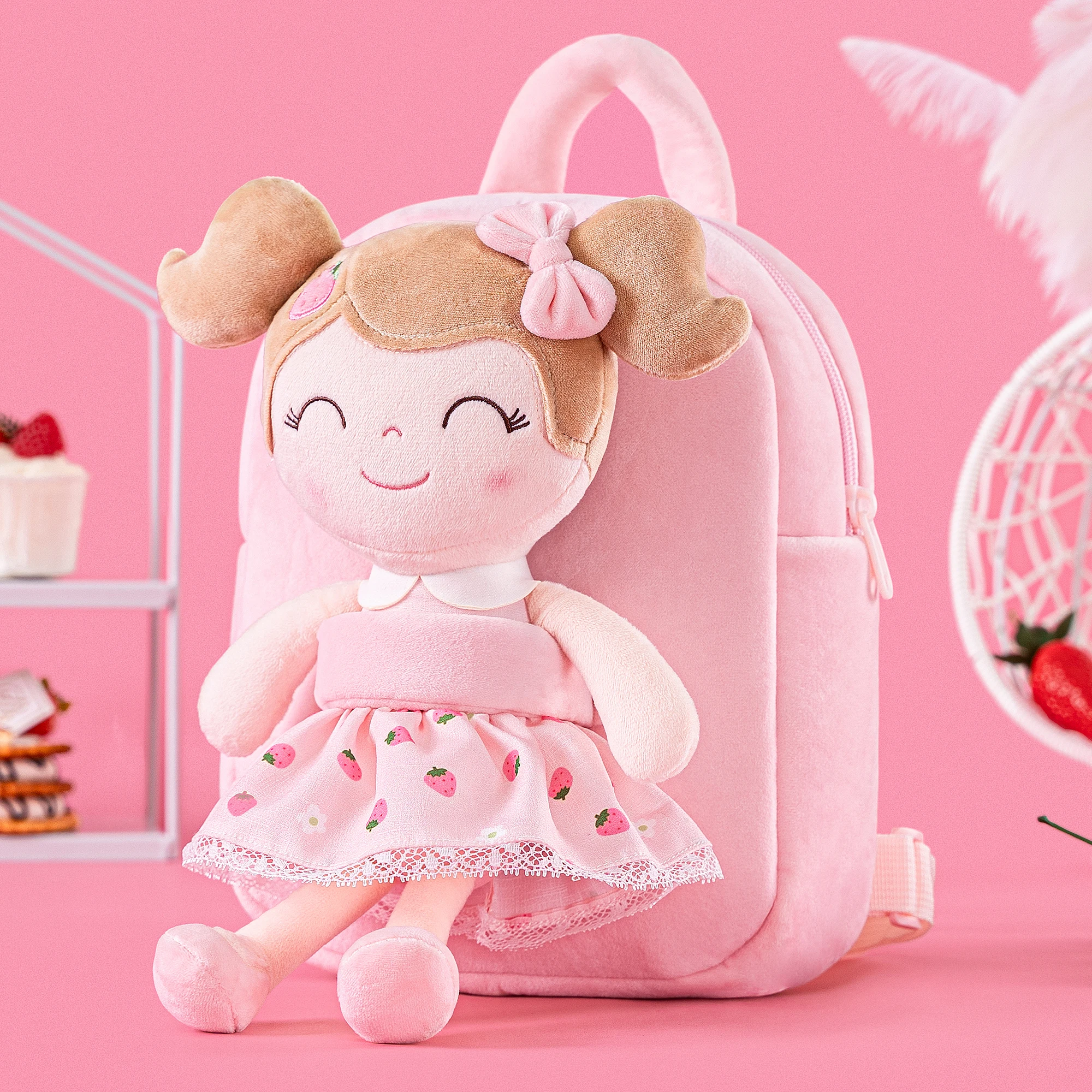 Gloveleya Plush Backpack Baby Girls Backpacks Toddler bags Spring Girl Strawberry Toy Stuffed Dolls First Baby Gifts