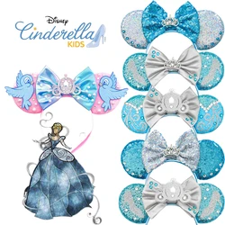 Disney Cinderella Ears Headband For Women Crown Bow Sequins Hairbands Girl Crystal Shoes Hair Accessories Kids Carnival Hairband