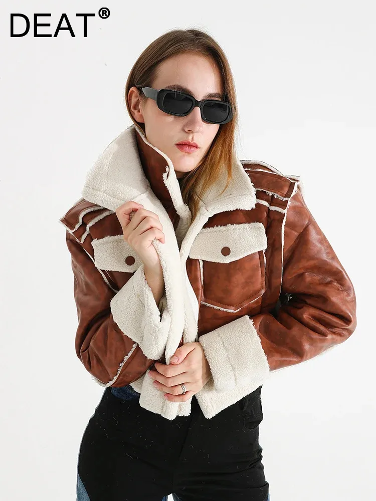 deat-fashion-women's-fur-integrated-jackets-double-layered-collar-zipper-loose-thick-warm-short-coat-winter-2024-new-7ab306