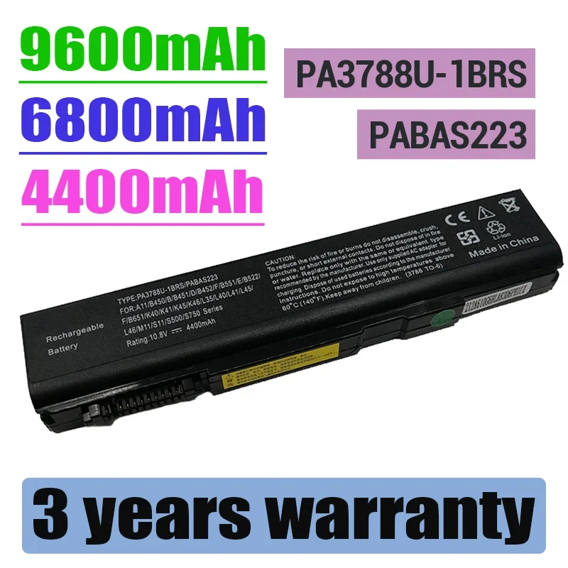 

Laptop Battery for Toshiba PA3788U-1BRS/1BRS PA3786U PA3787U Satellite Pro S500 S750 Tecra A11 M11 S11 K46 K45 K40 K41 L46 L40