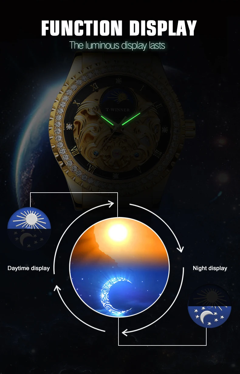 Winner Mechanical Watch Men Moon Phase Carved Skeleton Dial Men Watches Luxury Brand Design Fashion Wrist Watch Leather Belt