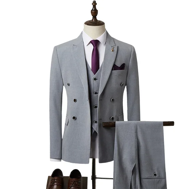 Elegant Grey Formal Business Men Suits High Quality Slim Fit Fashion Blazer Hombre Groom Tuxedo Custom 3 Piece Set Costume Homme