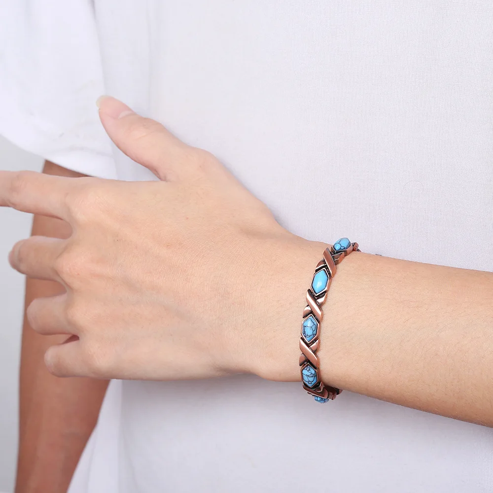 Copper Bracelet for Women for Arthritis and Joint Turquoise Magnetic Therapy Bracelets Mother Mom Girlfriend Jewelry Gifts