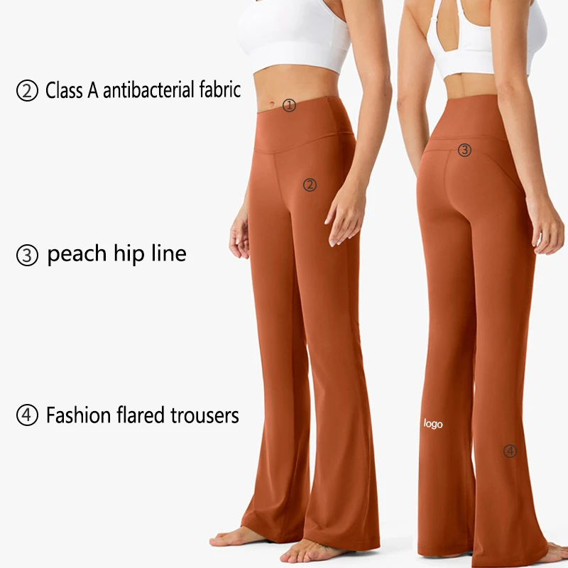 

With Logo High Waist Fashion Flared Pants Ladies Stretch Comfortable Skin-friendly Casual Pants Yoga Pants Fitness Sweatpants