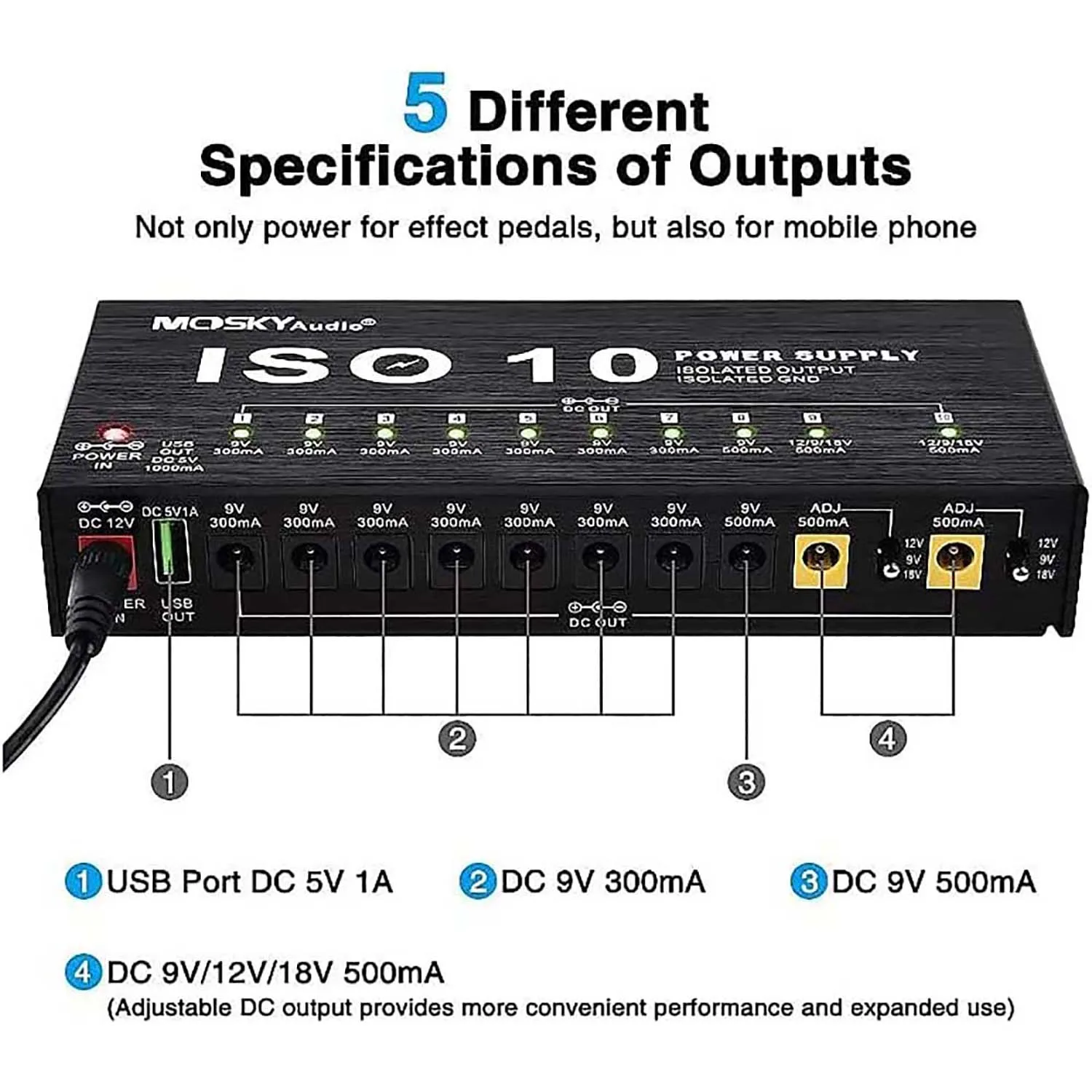 MOSKY ISO-10 POWER Guitar Effect Pedal Power Supply 10