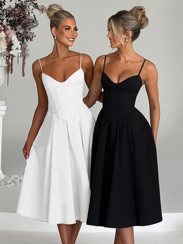 

Mozision Elegant Backless Loose Sexy Midi Dress For Women Fashion Spaghetti Strap Sleeveless A-line Club Party Long Dress