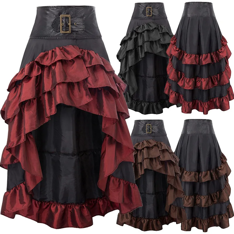 

Halloween New Front Short Back Long Irregular Pleated High Waist Panel Cake Skirt
