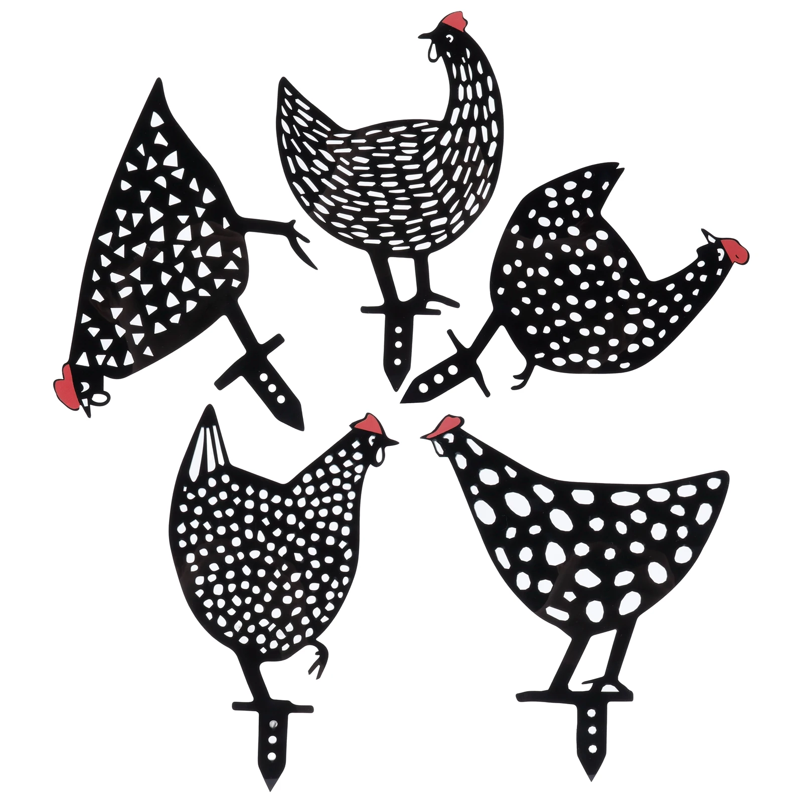 Black chicken stakes set acrylic animal shape statues decoration 5Pcs for outdoor garden yard garden art decor animal sculpture decorations
