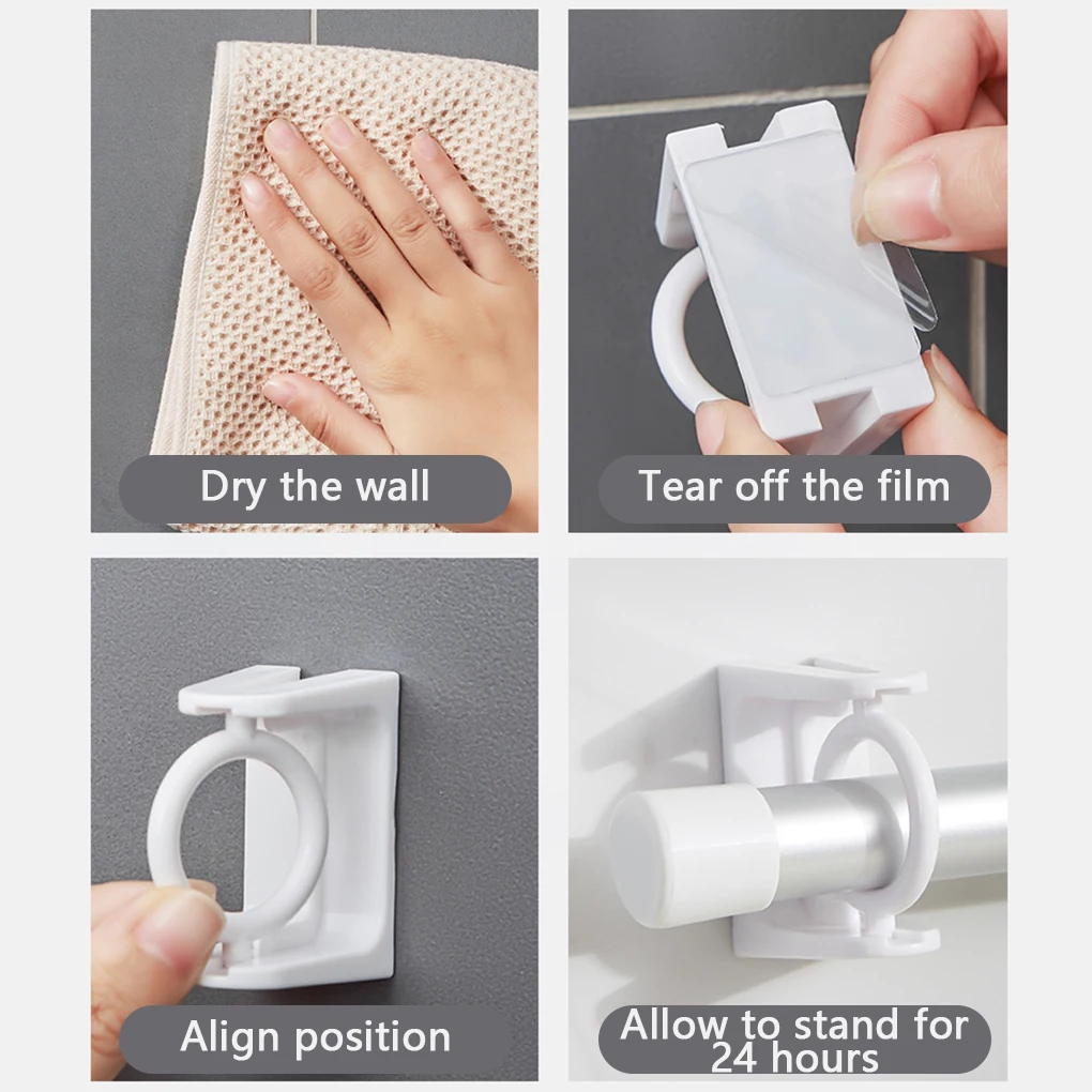 2 Pieces Adjustable Curtain Rod Holder Bathroom Wall Mounted 360-degree Rotation Drape Stick Brackets Stand  White