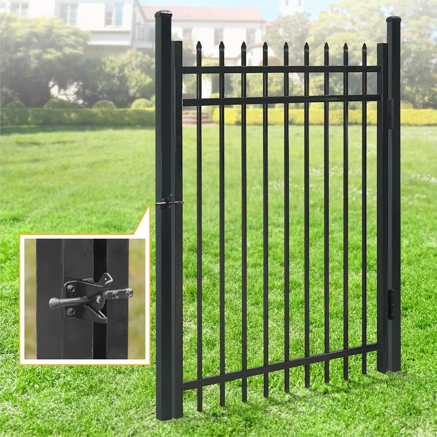 Fencer Wire Heavy Duty Pinnacle Fence Gate, 4Ft Height X 4Ft Width Outdoor Fence Gate, Outdoor Anti-Rust Metal Steel Gate For 2