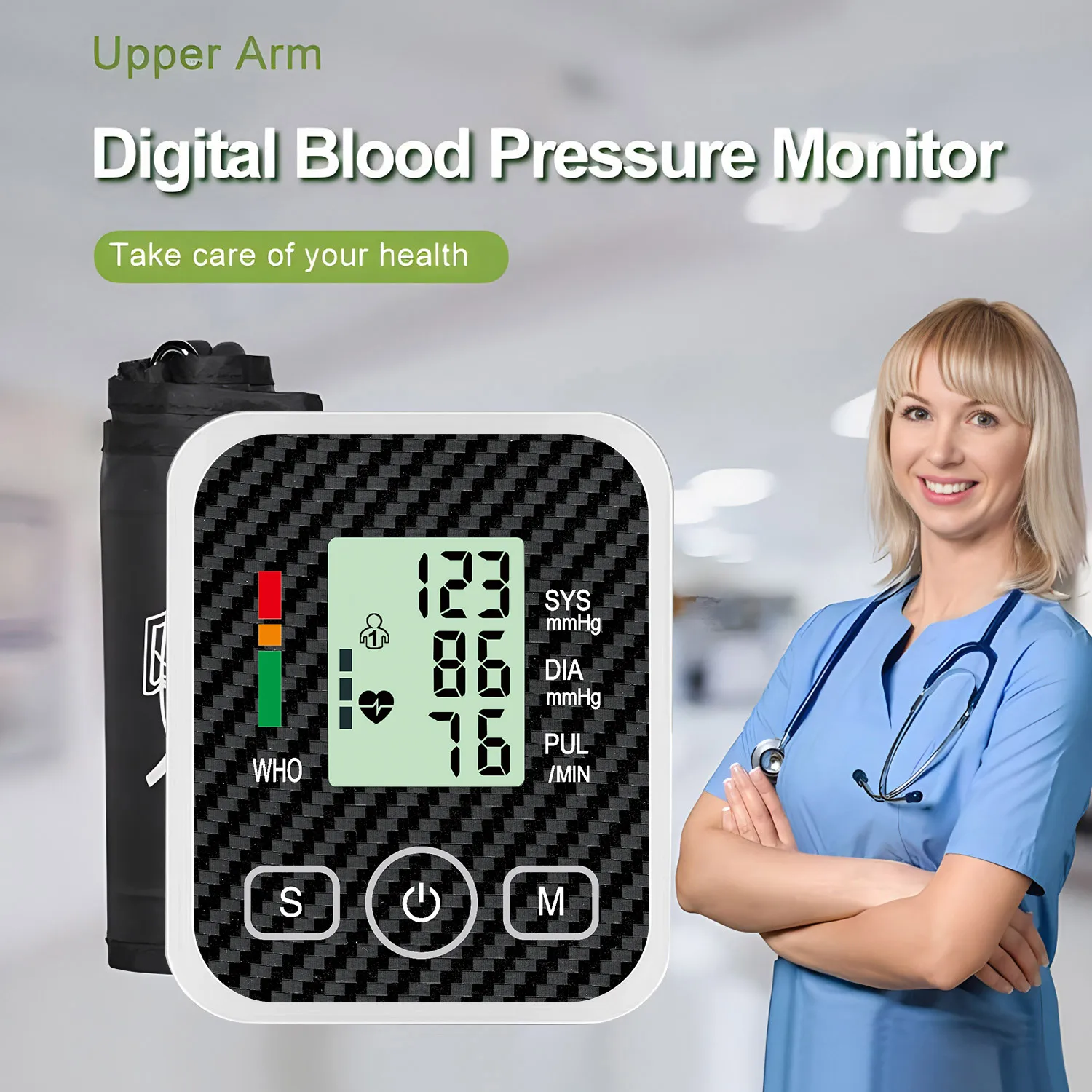 Upper Arm Automatic Blood Pressure Monitor BP Sphygmomanometer Pressure Meter Tonometer Measuring Arterial