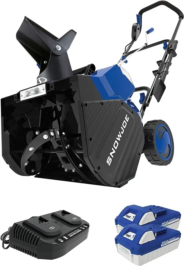 

Snow Joe 24V-X2-SB18 18-Inch, 48-Volt IONMAX Cordless Snow Blower Kit (w/ 2 x 4.0-Ah Batteries + Charger), Blue