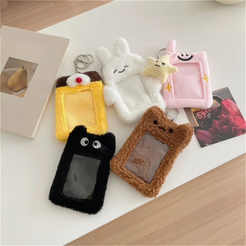 

Plush Photocard Holder Rabbit Bear Photo Card Holder with Keychain Bag Pendant DropShip