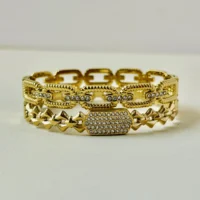 Exquisite Rhinestone Geometric Stainless Steel Bangle Bracelets for Women Gold Plated Charm Bracel 1