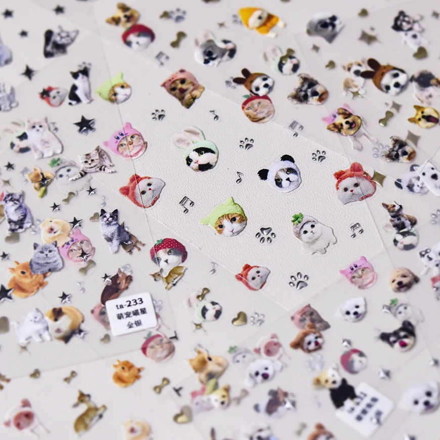 Dog Cat Animal Bunny 3D Soft Embossed Relief Self Adhesive Nail Art Stickers Manicure Decals