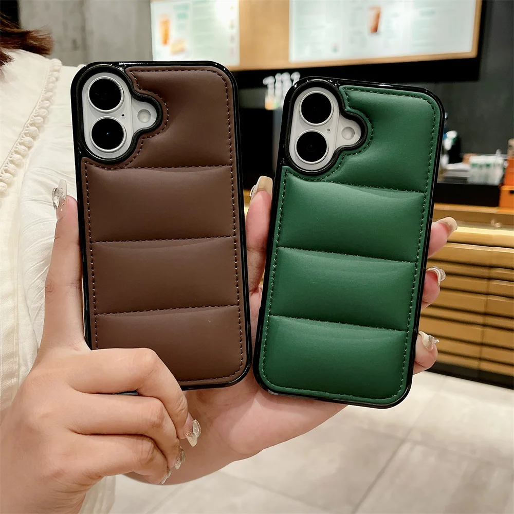 Luxurious Wrist Strap Down Jacket Phone Case with Lanyard Cover