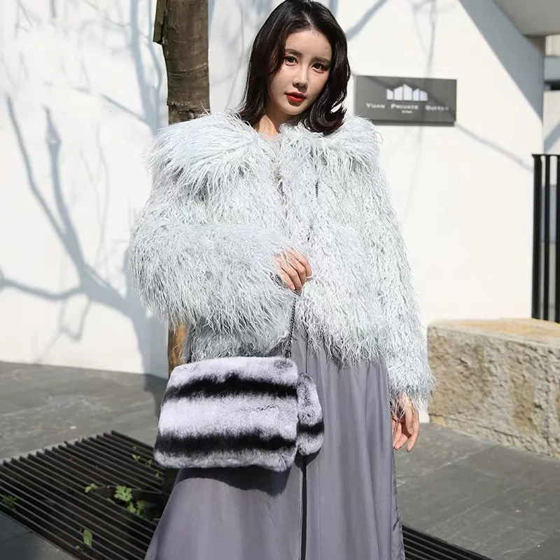 New Real Fur Ladies Fur Bag Rex Rabbit Fur Elegant Ladies Clutch Bag Single Shoulder Crossbody Fashion Envelope Bag