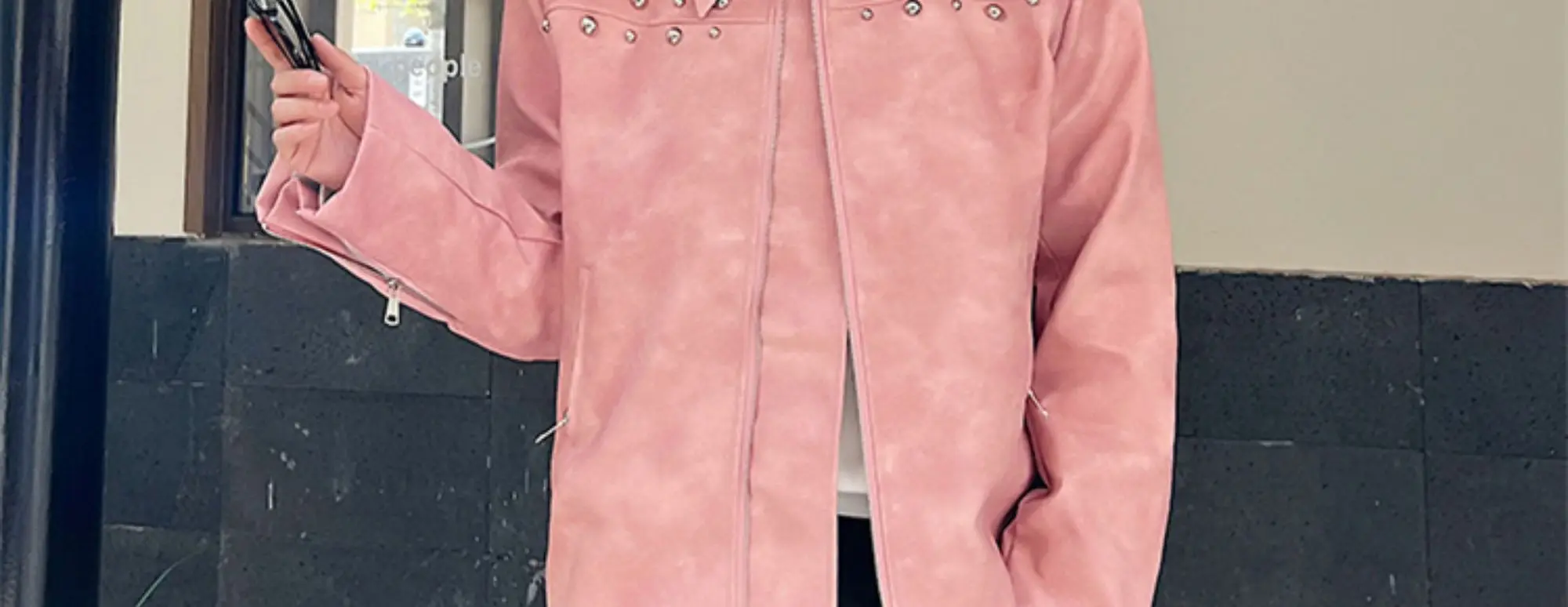 Description Picture 3 of itemNOYMEI Fashionable Pink Trendy 2024 New Spring Men's Jacket Laepl Zipper Metal Decoration Niche Male Coat Korean Style WA2493