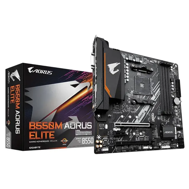 GIGABYTE AORUS ELITE 마더보드는 AMD AM4 소켓과 Ryzen 3/4/5 시리즈 CPU와 호환되며, DDR4 슬롯, PCI-E 4.0 X16 슬롯, SATA3.0 포트, M.2 포트, HDMI 및 DVI 포트를 제공하여 고성능과 확장성을 갖추고 있습니다.