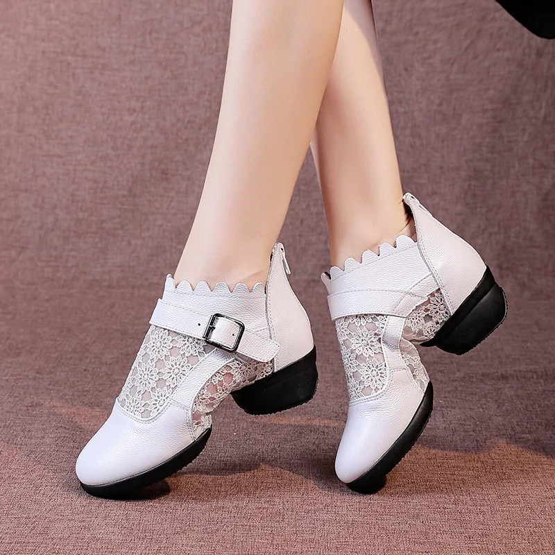 Dance Shoes Women Square Shoes Breathable Soft Leather Mesh Sailor Sneakers Dancing Shoes Breathable Modern Dance Shoes