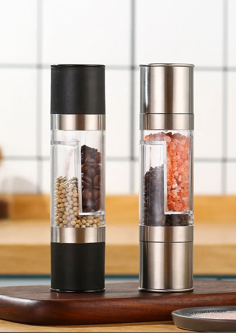 Salt and Pepper Grinder 2 in 1 Manual Stainless Steel Salt Pepper Mills with Adjustable Ceramic Grinding Spice Mill Kitchen Tool
