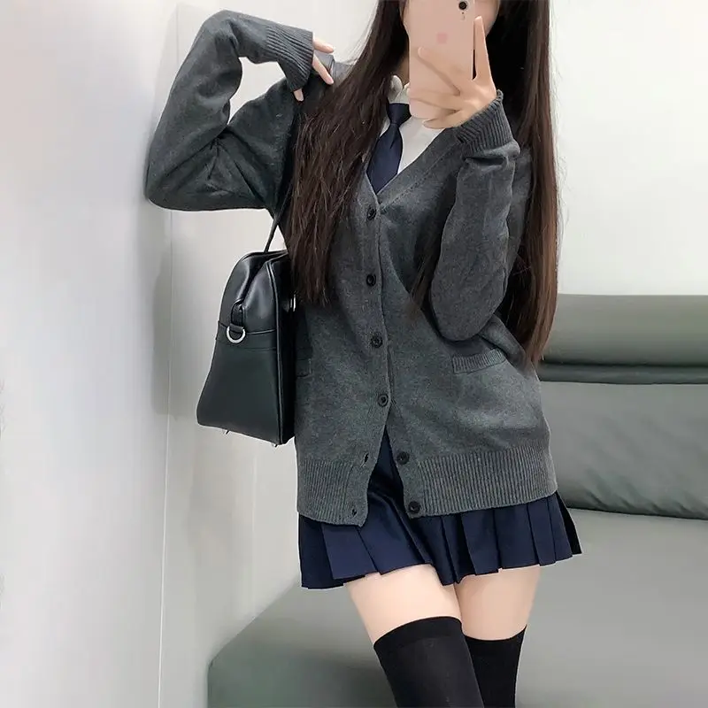 

Hu Lina for Schools Original Jk Uniform Suit Outer Sweater Japanese College Style Knitted Gray Cardigan Jacket