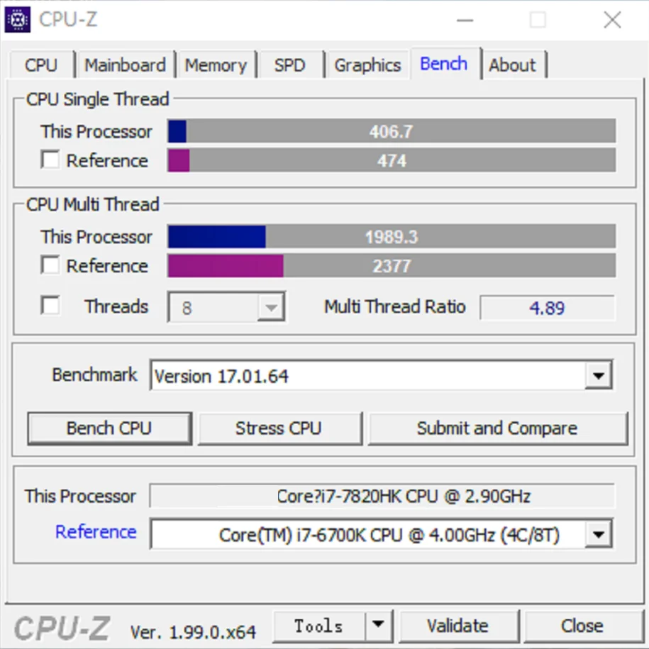 ũž CPU i7-7820HK, QLM4 (ES) 4C, 8T, 2.9GHz, 45W  μ, LGA1151
