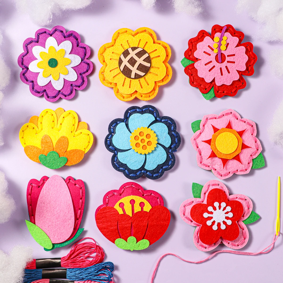 9피스 꽃무늬 DIY 바느질 키트; 재미를 위한 초보자 손바느질 재료; 생일 선..