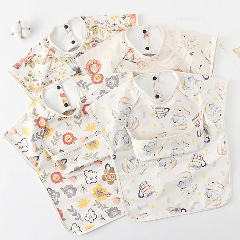 Fashion New Children Anti Dirt Smork Baby Sleeveless Waterproof PU Bib Toddler Reverse Dressing Bib Kids Meals Bag Feeding Apron 5