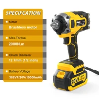 BABEQ 2000N.m Brushless Electric Impact Wrench Rechargeable 1/2 Socket Wrench Cordless Wrench Power Tools for 18V Makita Battery 2