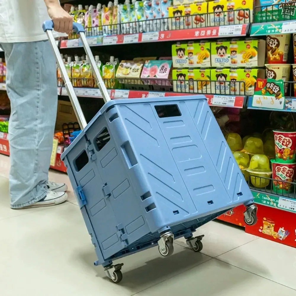 Portable Shopping Cart Folding Outdoor Trolley Supermarket Grocery Organization Large Capacity Hand Pull Carts Lightweight Box