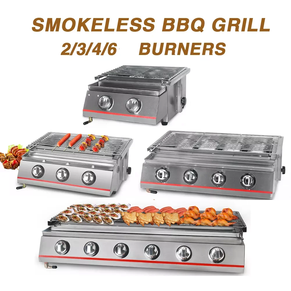 2/3/4/6 Burners Gas Stove BBQ LPG Grill Infrared Ceramic Burner Barbecue  Grill Tools for Picnic Party Outdoors Oil-preventing