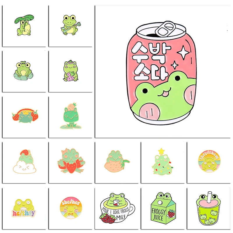 

Christmas Frog Enamel Pin Custom Strawberry Animal Brooches Bag Lapel Pin Badge Jewelry Christmas Gifts For Friends Wholesale