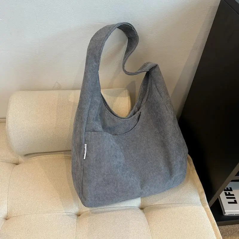 Kausale Umhängetaschen für Frauen, Cord, wiederverwendbare Einkaufstaschen, große Kapazität, weibliche Reise-Handtasche mit Griff oben, Mädchen-Bücher-Packung – Detail 3