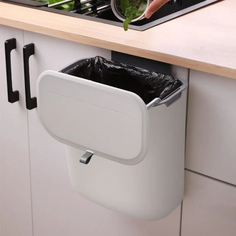 Cubo de basura de cocina montado en la pared, papelera de cocina de gran  capacidad con tapa, cubo de basura colgante para puerta de armario de baño,  7 l, 9L - AliExpress