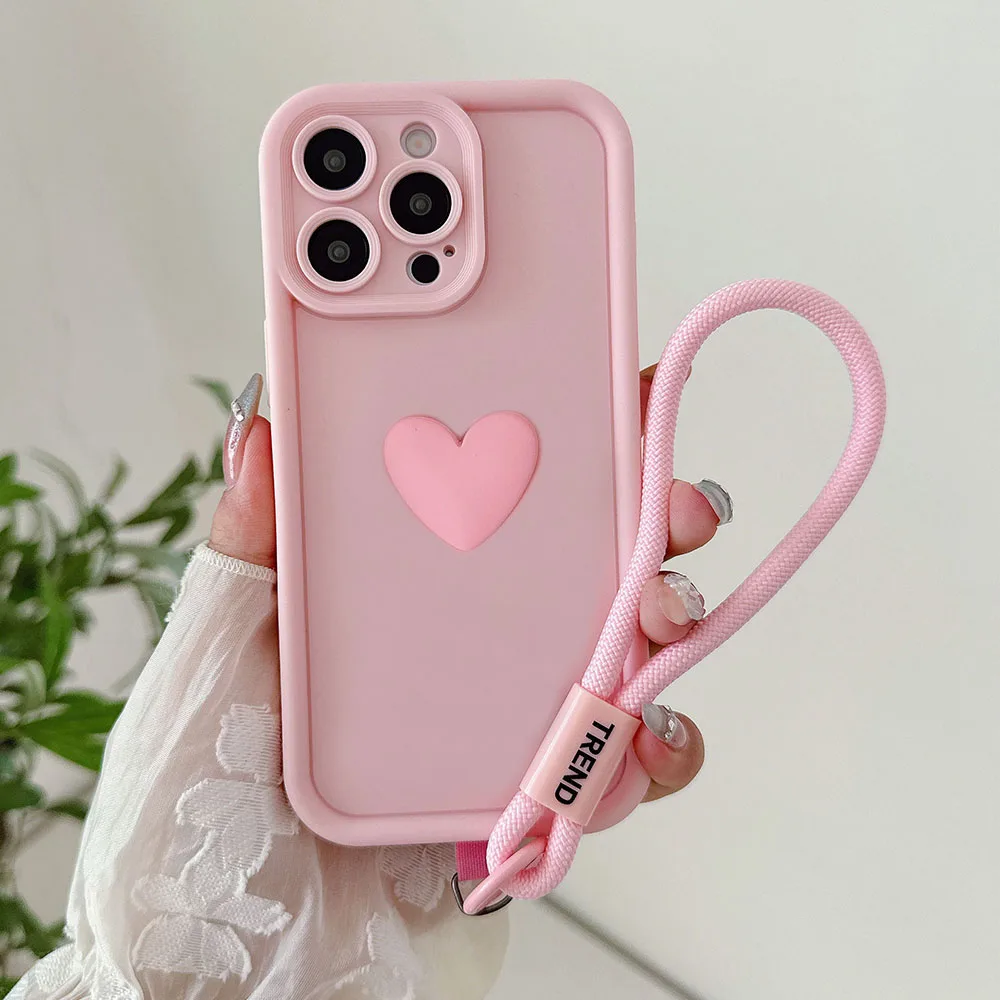 Shockproof Love Heart Silicone Phone Case with Hand Strap