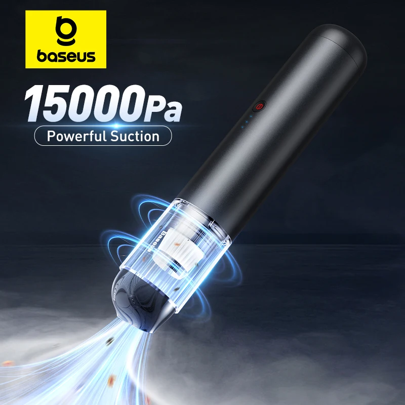 Baseus 미니 무선 휴대용 진공 청소기, 강력한 차량 청소기, 자동 송풍기, LED 조명, A3, 15000Pa
