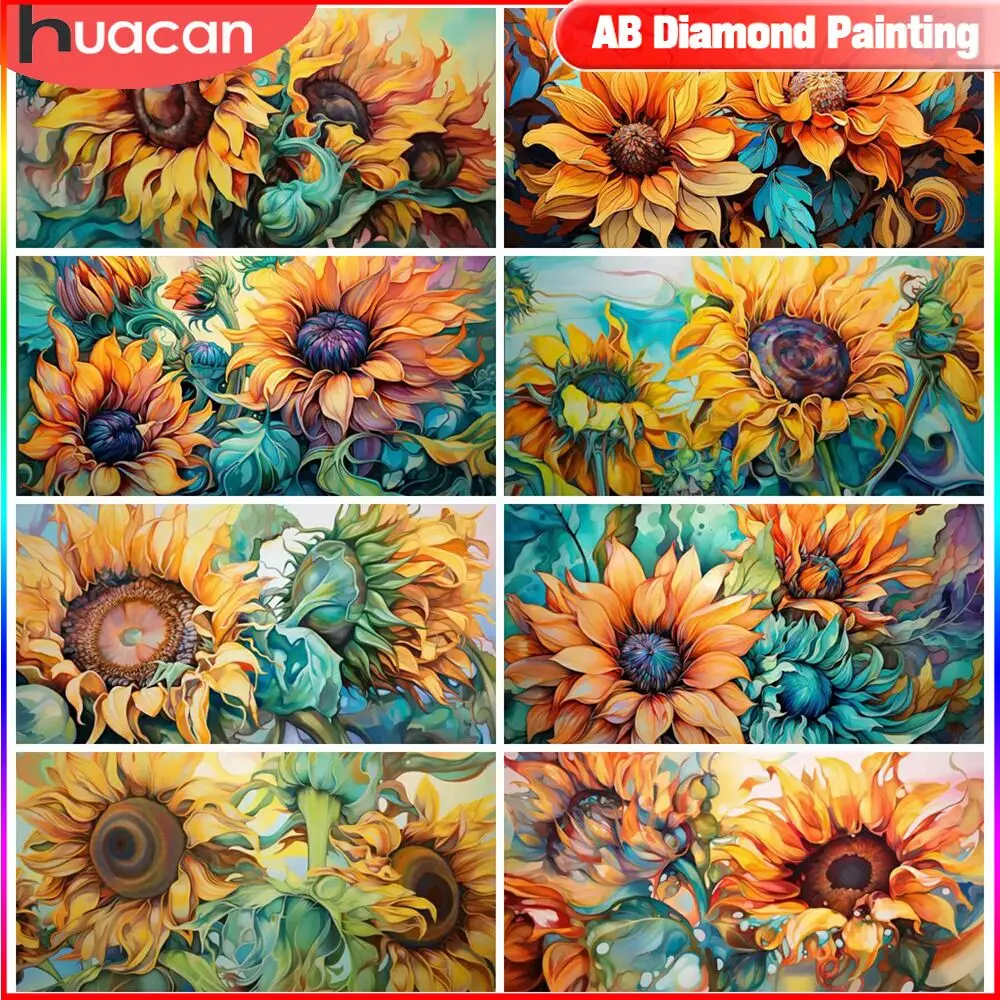 

HUACAN Diamond Painting Flower Full Square/Round Mosaic Sunflower 5D DIY Paintings For Interior