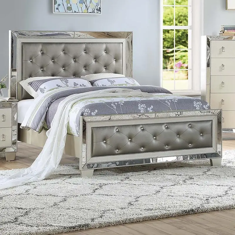 Silver Tufted King Bed 2