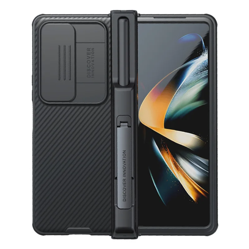 Per Samsung Galaxy Z Fold 4 Case Camera Shield Pro Slide Camera Back Protector Cover Cavalletto Con Tasca S-Pen Senza Penna