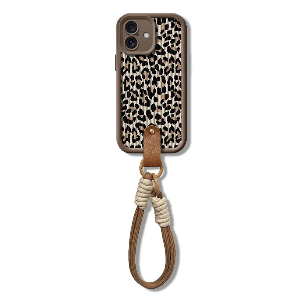 Leopard Print Shockproof Wrist Chain Case with Hang Strap Lanyard