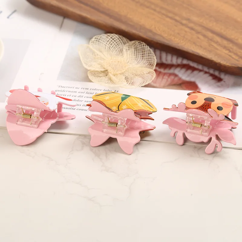 Cute Christmas Elf Reindeer Cartoon Printed Claw Shark Hair Clip Fun Holiday Party Accessory for Girls Kids