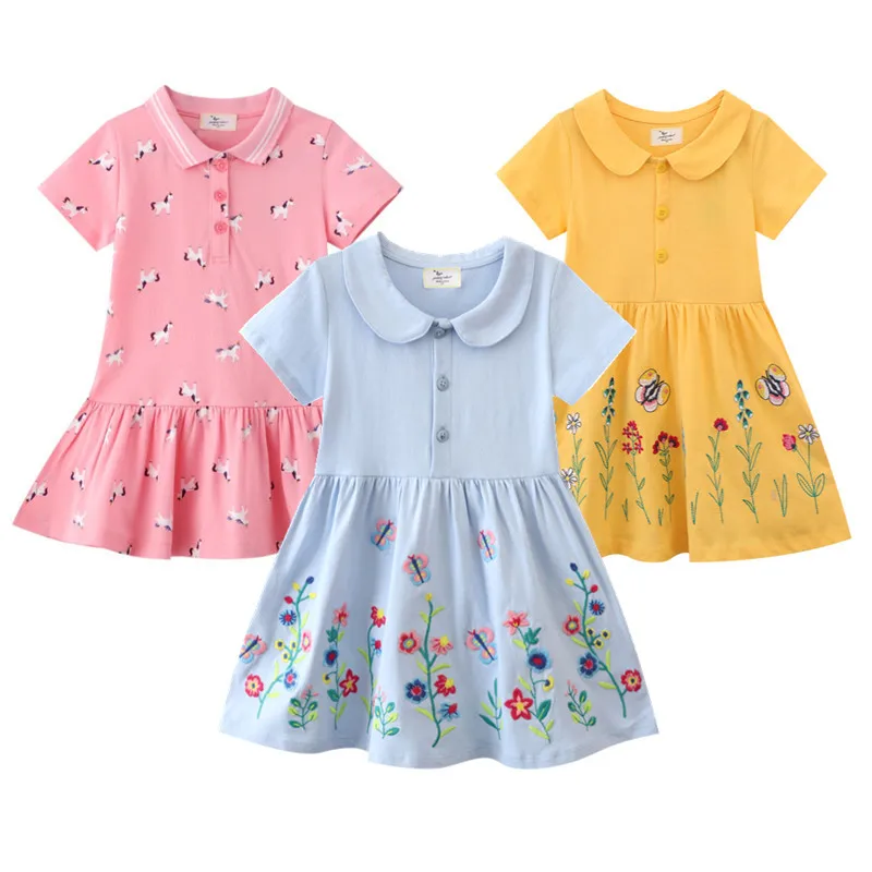 

New Arrival Birthday Girls Dresses Short Sleeve Floral Print Hot Selling Children's Costume Summer Kids Frocks