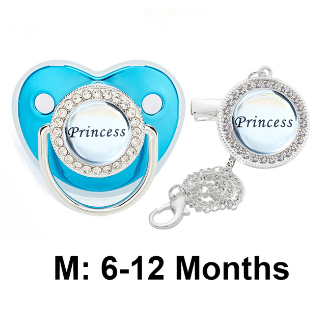 Bling Baby Pacifier Clips Rhinestone Newborn BPA Free Silicone Baby Soother with Chain Baby Shower Gifts Prince Princess