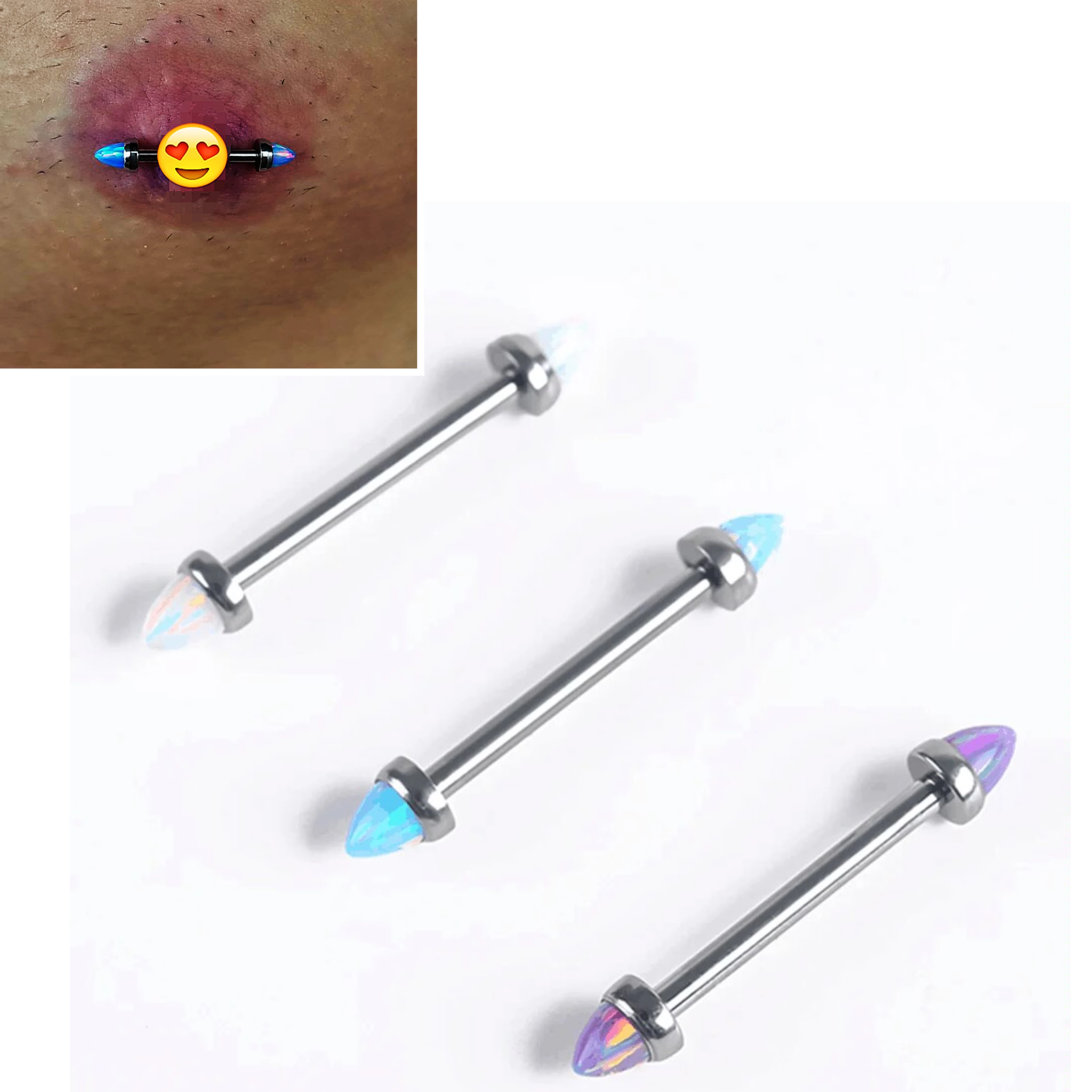 

14G ASTM F136 Implant Grade Titanium Internal Thread Opal Bullet Barbell Ring for Nipple and Industrial Piercings Body Jewelry